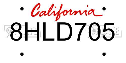 8HLD705 California License Plate