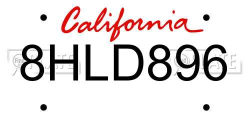 8HLD896 California License Plate