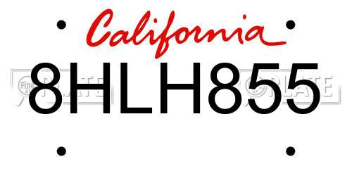 8HLH855 California License Plate