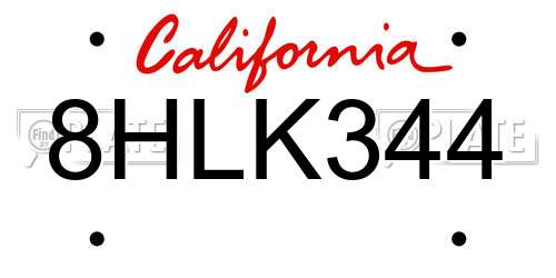 8HLK344 California License Plate