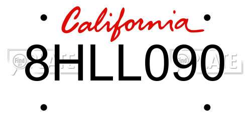 8HLL090 California License Plate