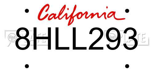 8HLL293 California License Plate