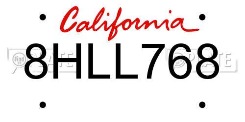 8HLL768 California License Plate