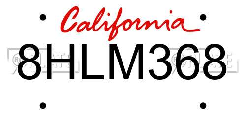 8HLM368 California License Plate