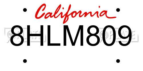 8HLM809 California License Plate