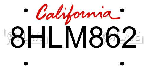 8HLM862 California License Plate
