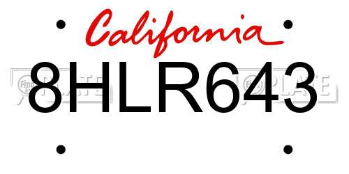 8HLR643 California License Plate