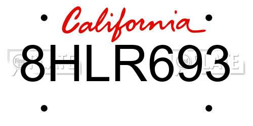 8HLR693 California License Plate