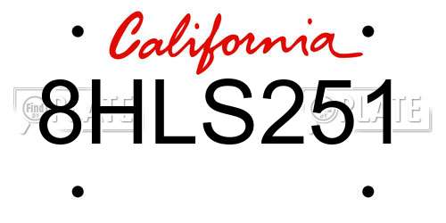 8HLS251 California License Plate