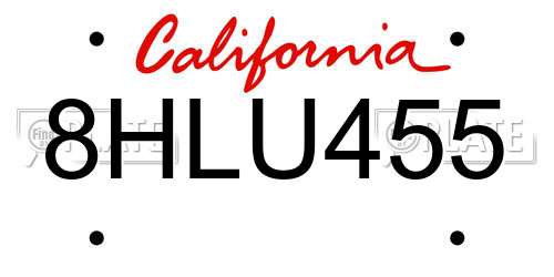 8HLU455 California License Plate
