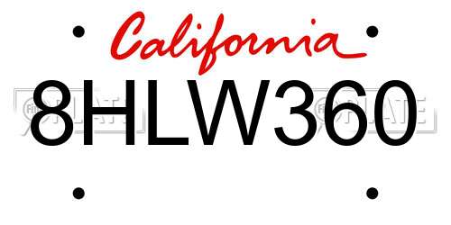 8HLW360 California License Plate