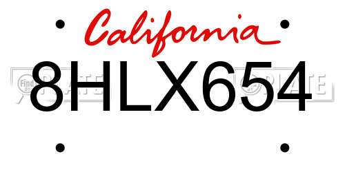 8HLX654 California License Plate
