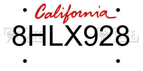 8HLX928 California License Plate