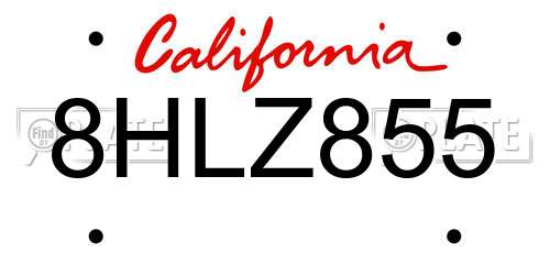 8HLZ855 California License Plate