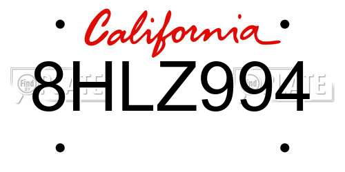 8HLZ994 California License Plate