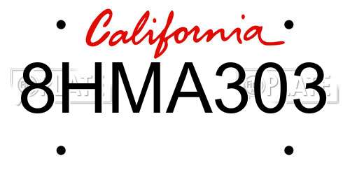 8HMA303 California License Plate