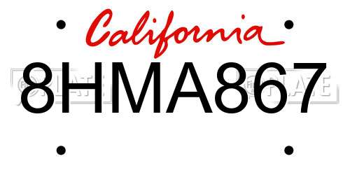 8HMA867 California License Plate