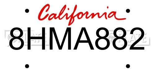 8HMA882 California License Plate