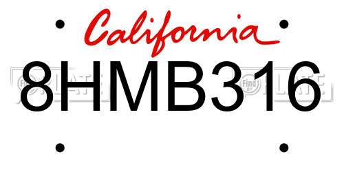 8HMB316 California License Plate