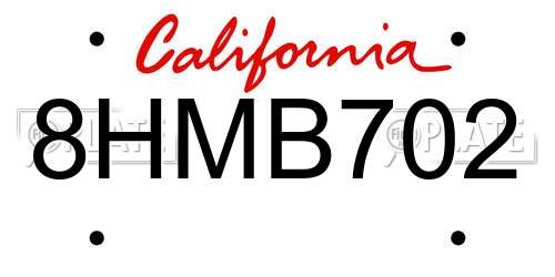 8HMB702 California License Plate
