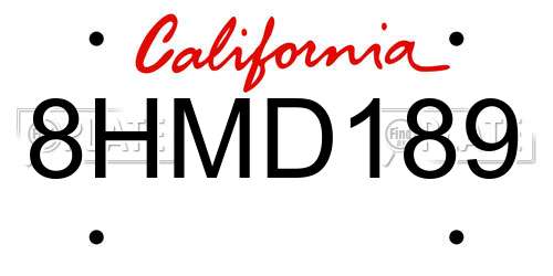 8HMD189 California License Plate