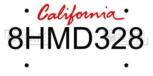 8HMD328 California License Plate