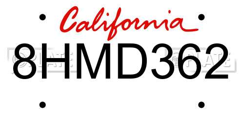 8HMD362 California License Plate