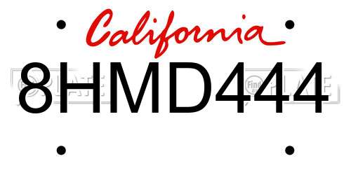 8HMD444 California License Plate
