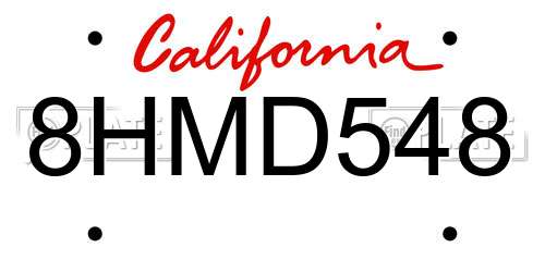 8HMD548 California License Plate
