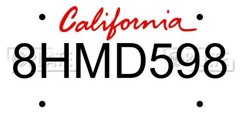 8HMD598 California License Plate