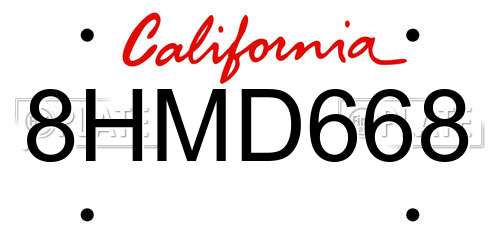 8HMD668 California License Plate