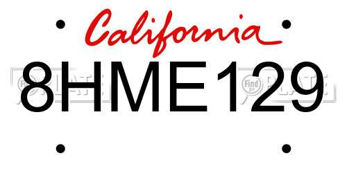8HME129 California License Plate