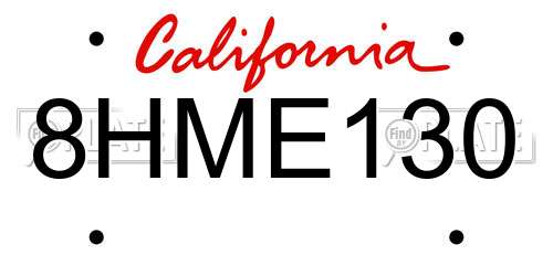 8HME130 California License Plate