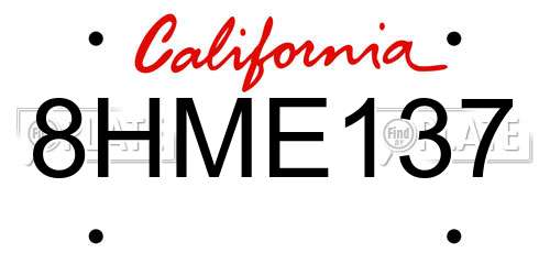8HME137 California License Plate