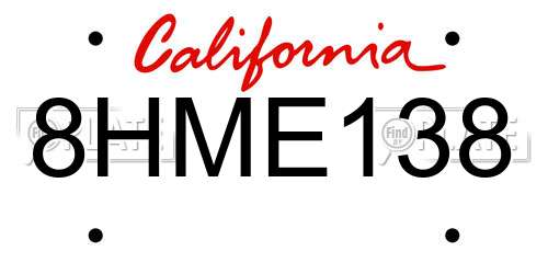 8HME138 California License Plate