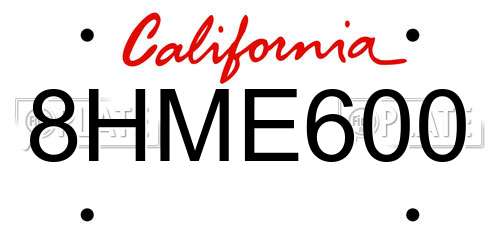 8HME600 California License Plate