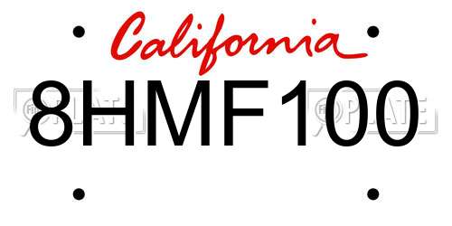 8HMF100 California License Plate