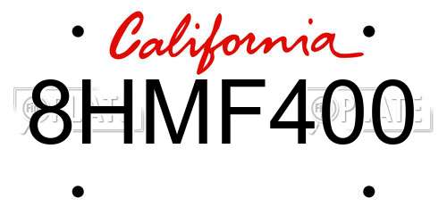 8HMF400 California License Plate