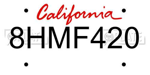 8HMF420 California License Plate