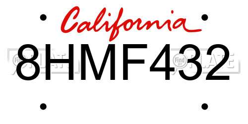 8HMF432 California License Plate
