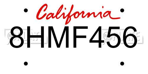 8HMF456 California License Plate