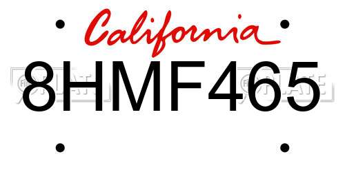 8HMF465 California License Plate