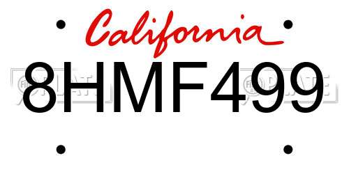 8HMF499 California License Plate