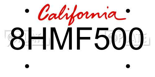 8HMF500 California License Plate