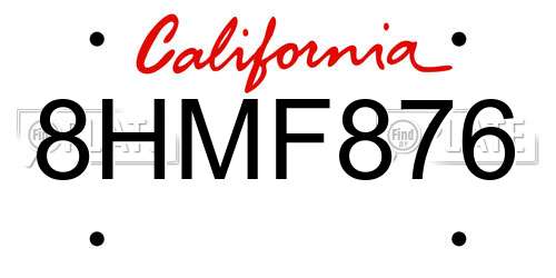 8HMF876 California License Plate
