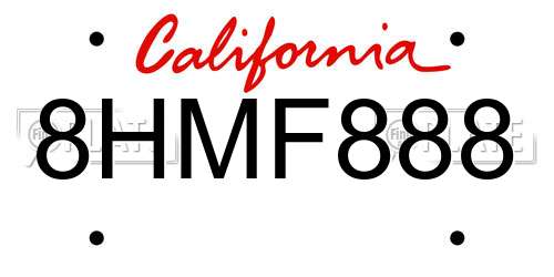 8HMF888 California License Plate