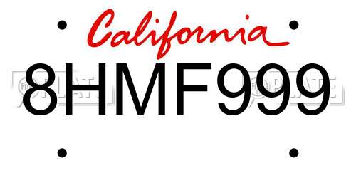 8HMF999 California License Plate