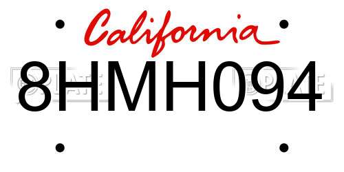 8HMH094 California License Plate