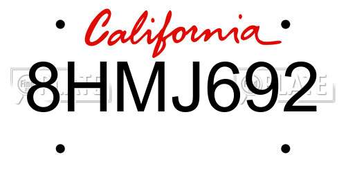 8HMJ692 California License Plate