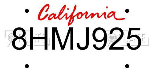 8HMJ925 California License Plate